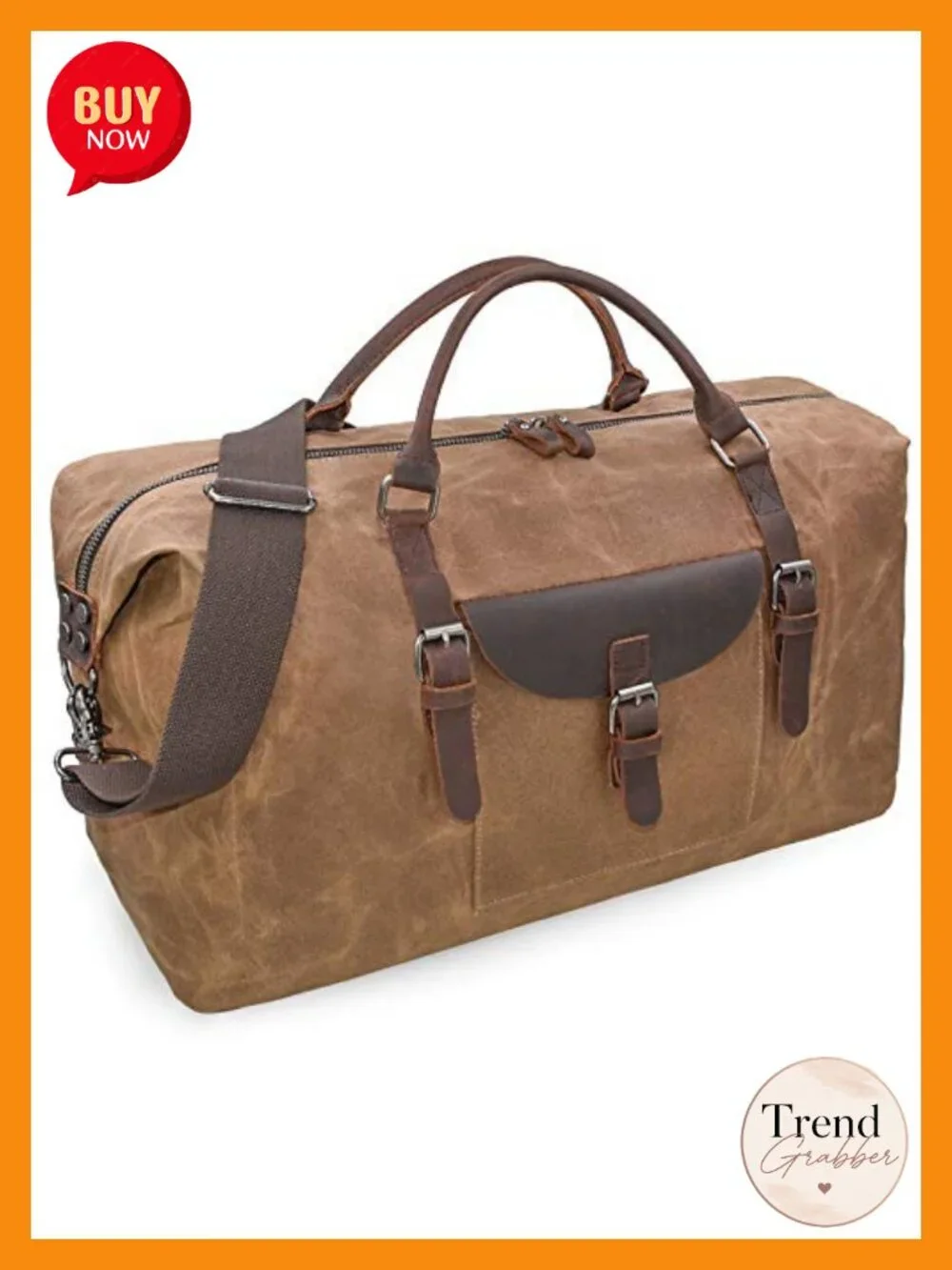 NEWHEY 55L Travel Duffel Bag - Waterproof Waxed Canvas & Leather Weekend Bag